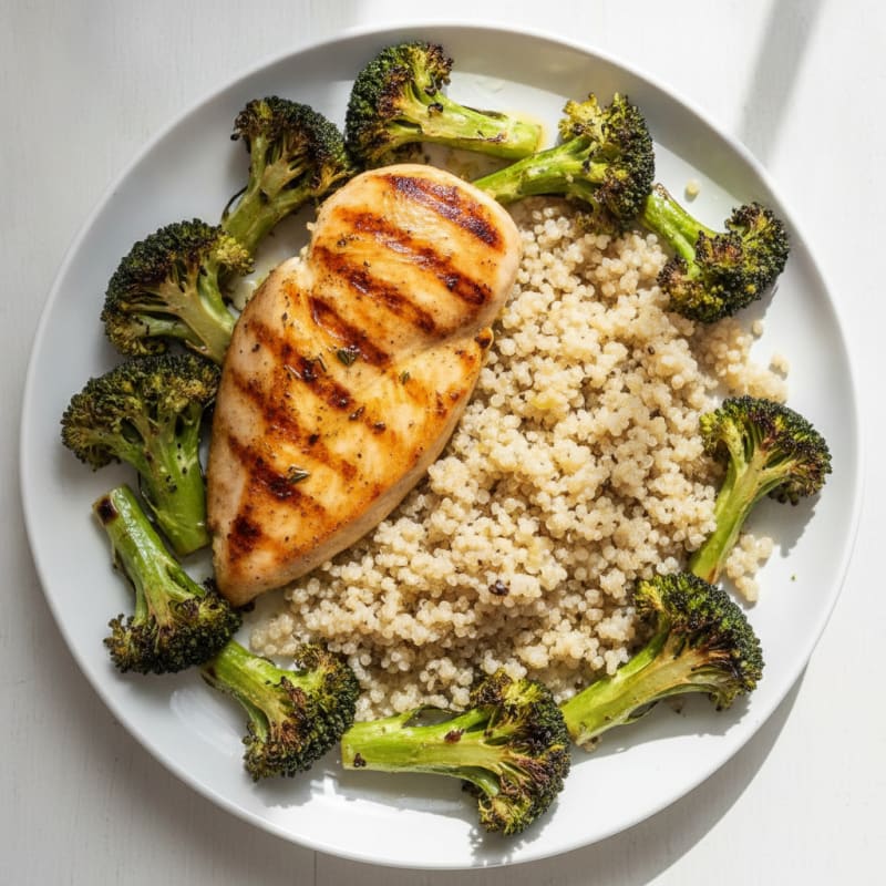 Grilled Chicken Breast with Roasted Broccoli and Quinoa