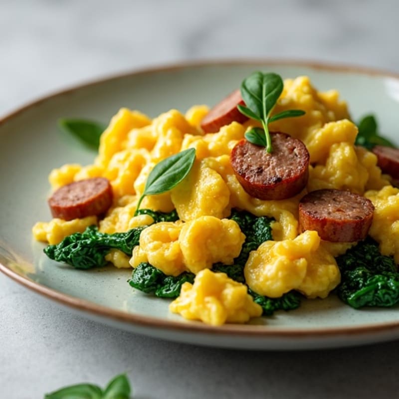 Savory Egg Scramble with Lean Turkey Sausage and Fresh Spinach