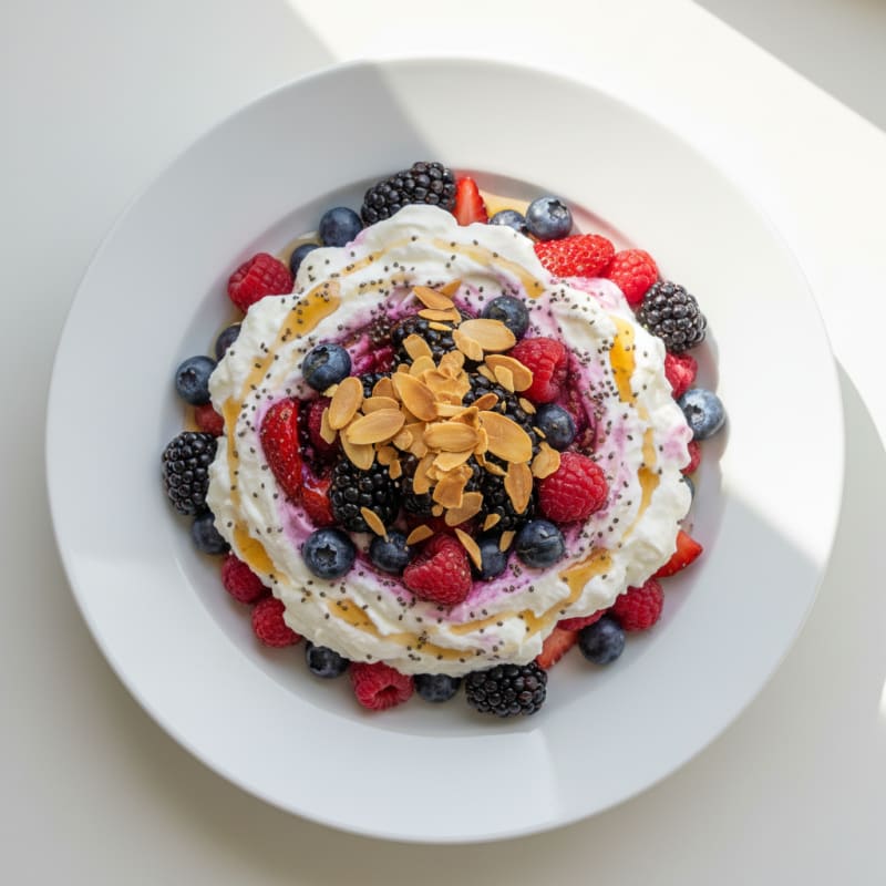Greek Yogurt Protein Mousse with Mixed Berries