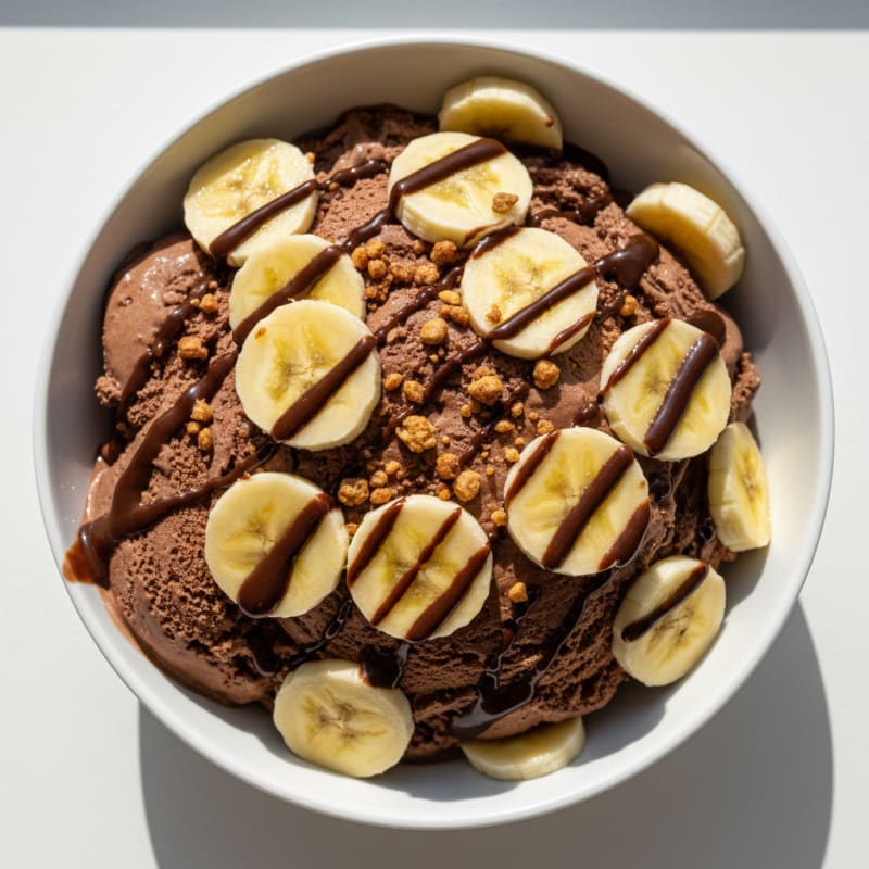 Chocolate Protein Ice Cream with Sliced Bananas
