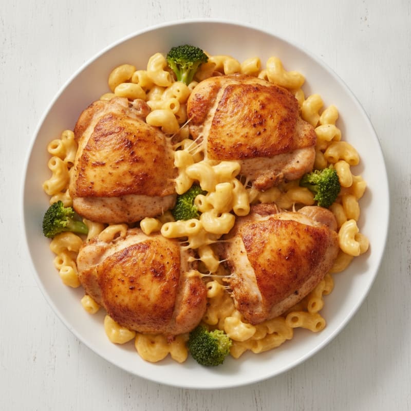 Baked Chicken Thighs with Mac and Cheese