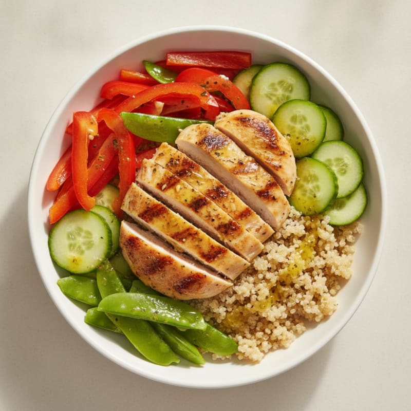 Grilled Chicken and Quinoa Bowl with Crunchy Vegetables