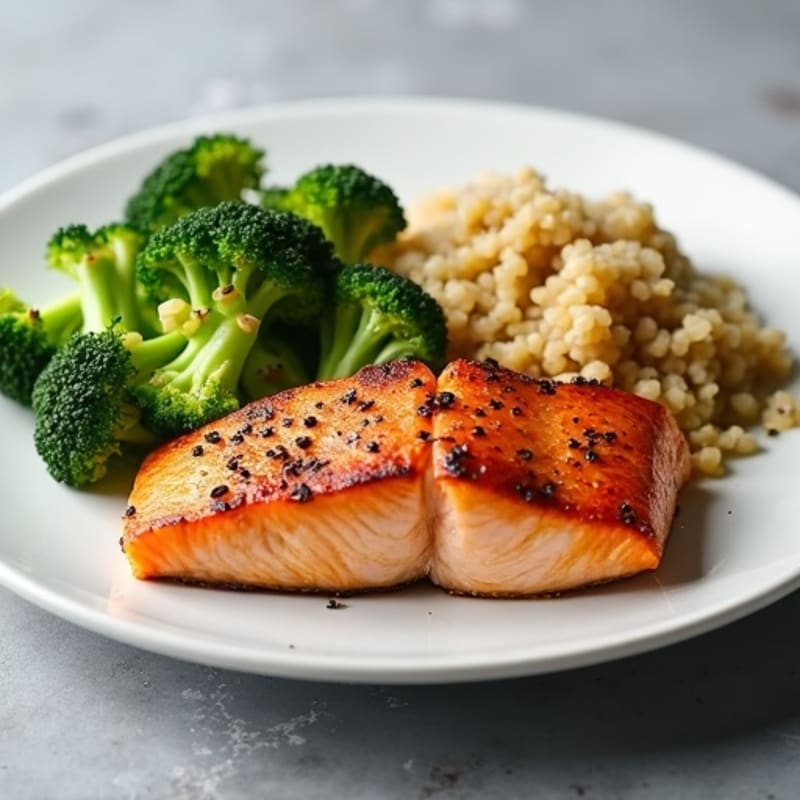 Seared Salmon with Steamed Broccoli and Quinoa