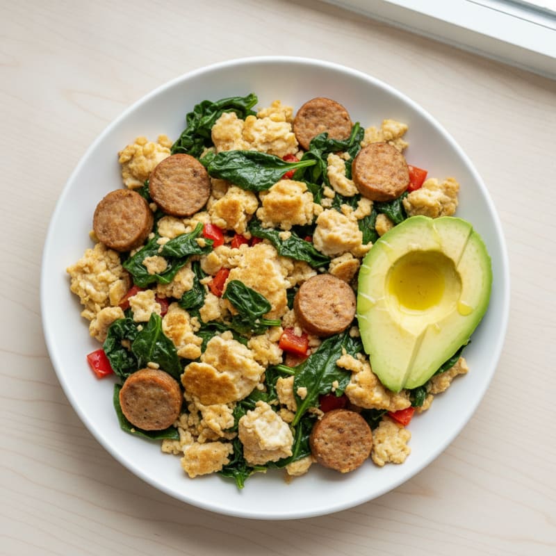 Egg White Scramble with Spinach and Turkey Sausage