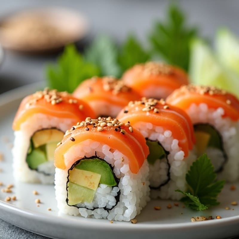Fresh Salmon and Avocado Sushi Rolls