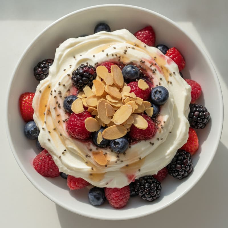 Greek Yogurt Protein Parfait with Mixed Berries and Almonds