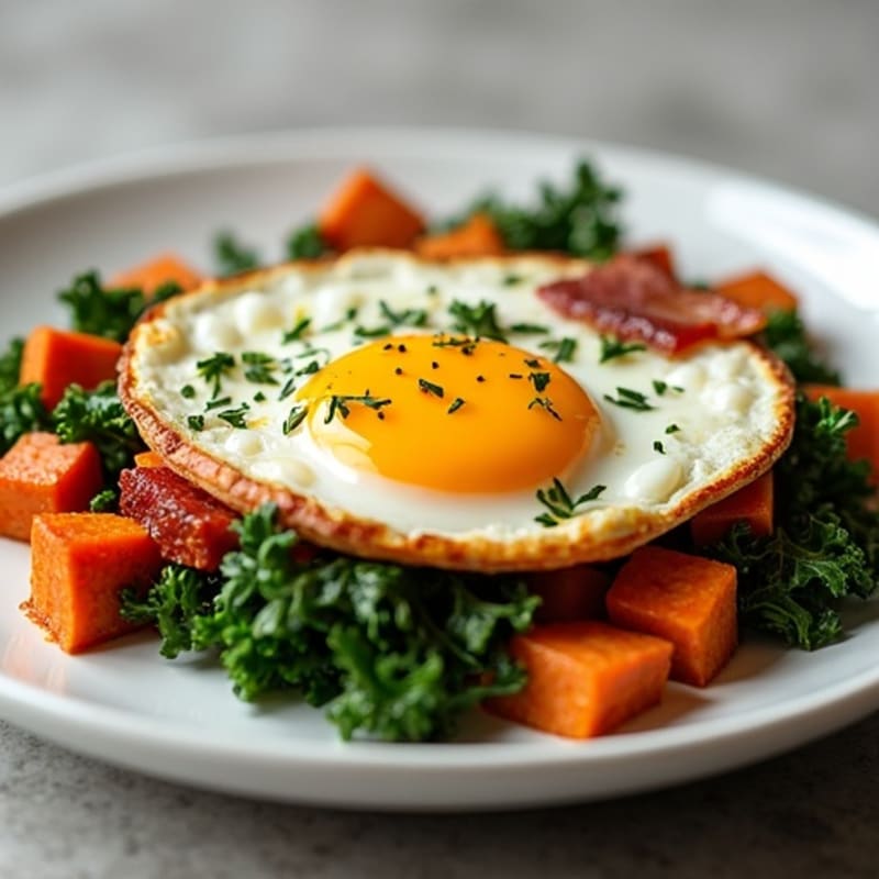Crispy Sweet Potato and Kale Hash with Fried Egg