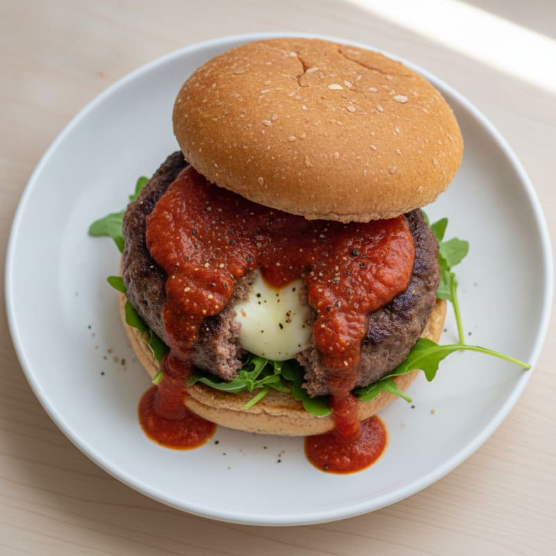 Mozzarella Stick Beef Burger with Marinara