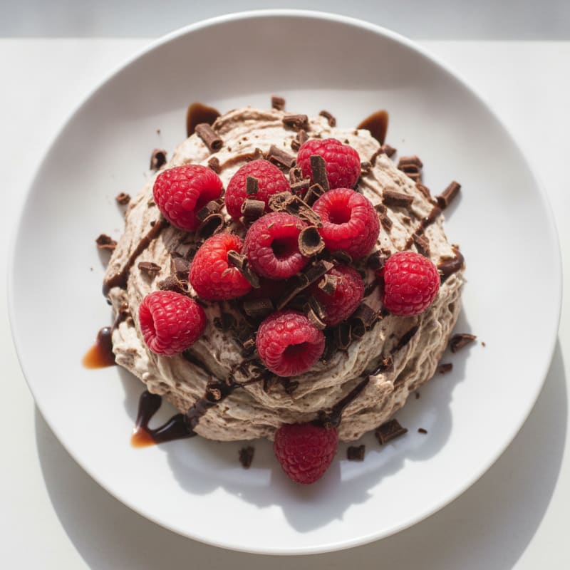 Greek Yogurt Dark Chocolate Protein Mousse with Raspberries