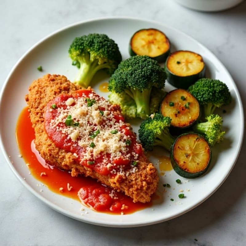 Healthy Crispy Chicken Parmesan with Roasted Veggies