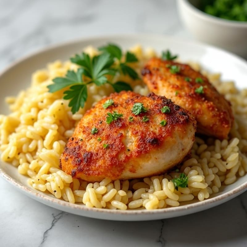Crispy Bone-In Chicken Thighs with Lemon Herb Orzo