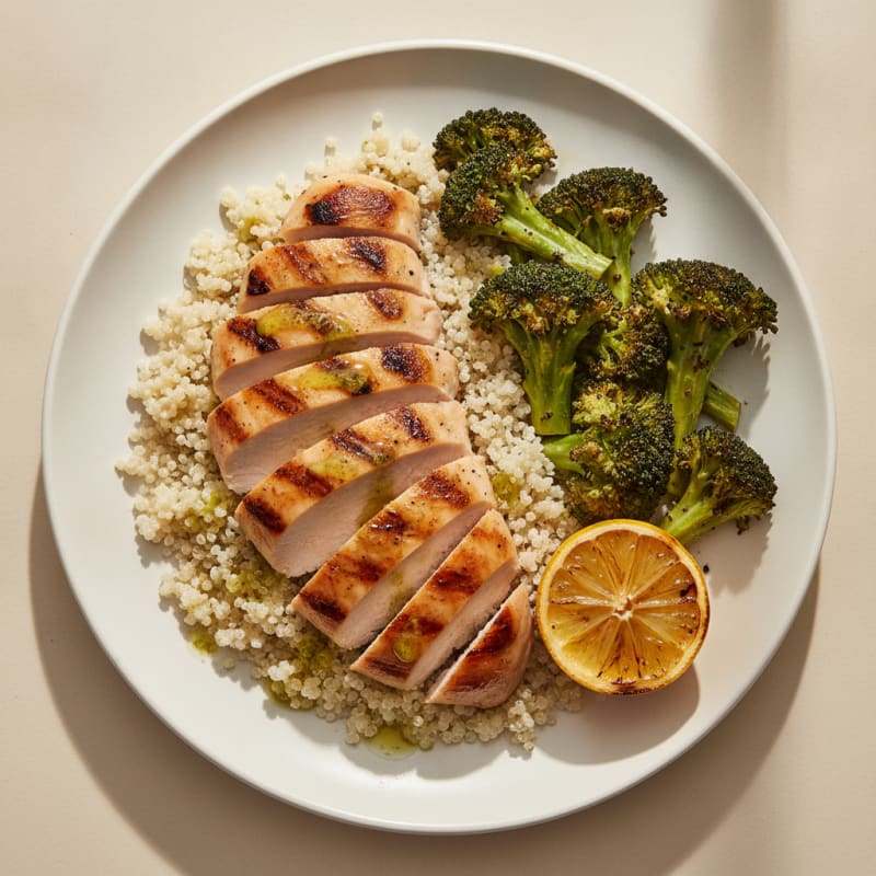 Grilled Chicken Breast with Quinoa and Roasted Broccoli
