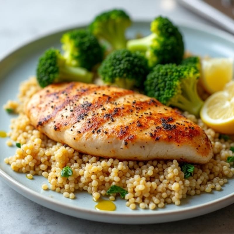 Seared Chicken Breast with Quinoa and Roasted Broccoli