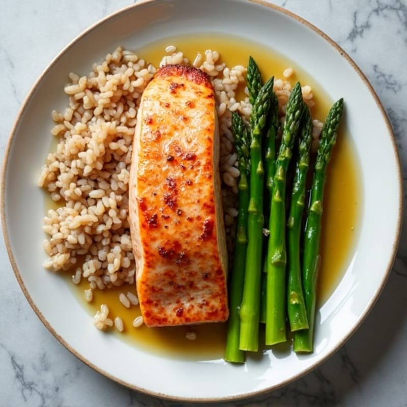 Seared Salmon with Steamed Asparagus and Brown Rice