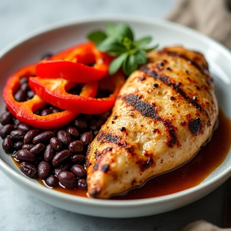 Grilled Chicken with Roasted Peppers and Black Beans