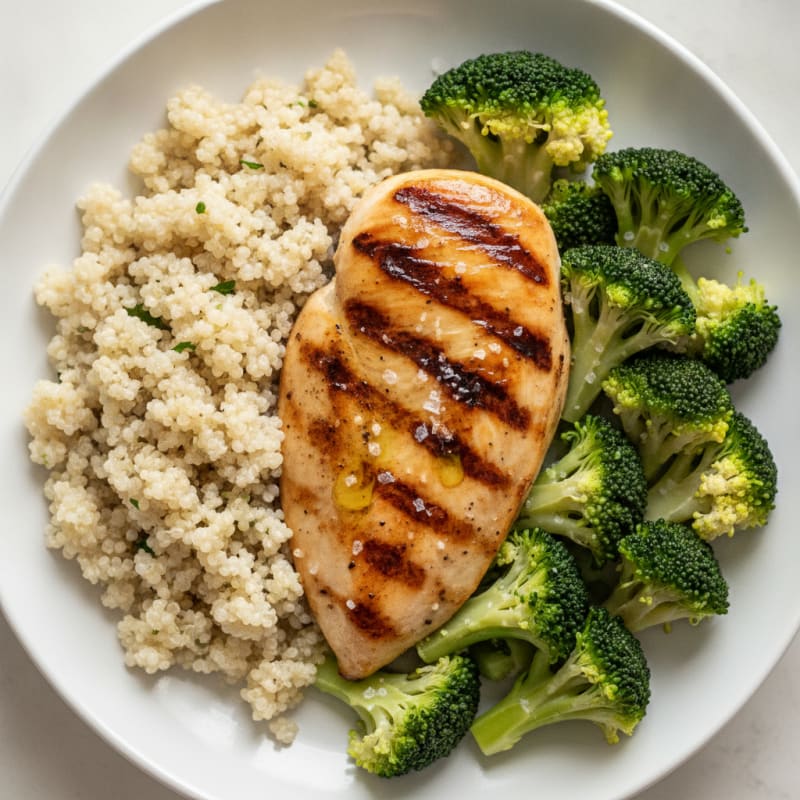 Grilled Chicken Breast with Quinoa and Steamed Broccoli