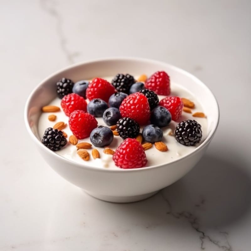 Silky Protein Yogurt with Mixed Berries and Almonds