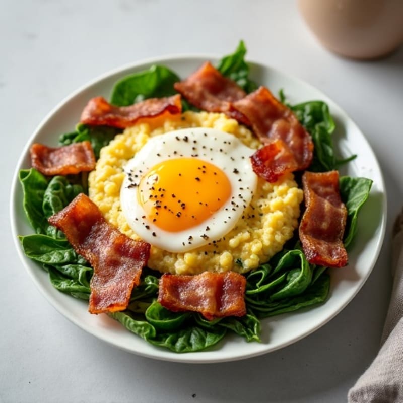 Crispy Turkey Bacon and Egg White Scramble with Spinach