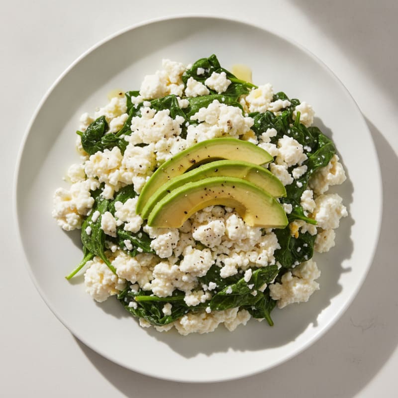 Egg White Spinach Scramble with Cottage Cheese