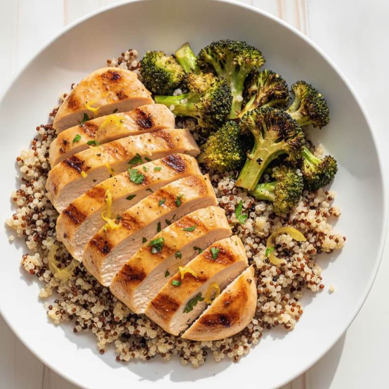 Grilled Chicken Breast with Quinoa and Roasted Broccoli