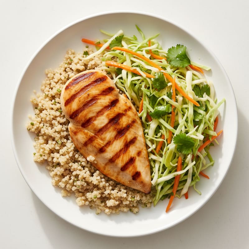Grilled Chicken Breast with Crunchy Cabbage Slaw and Quinoa