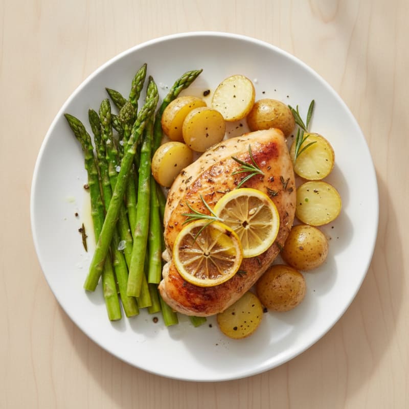 Lemon Herb Roasted Chicken with Asparagus