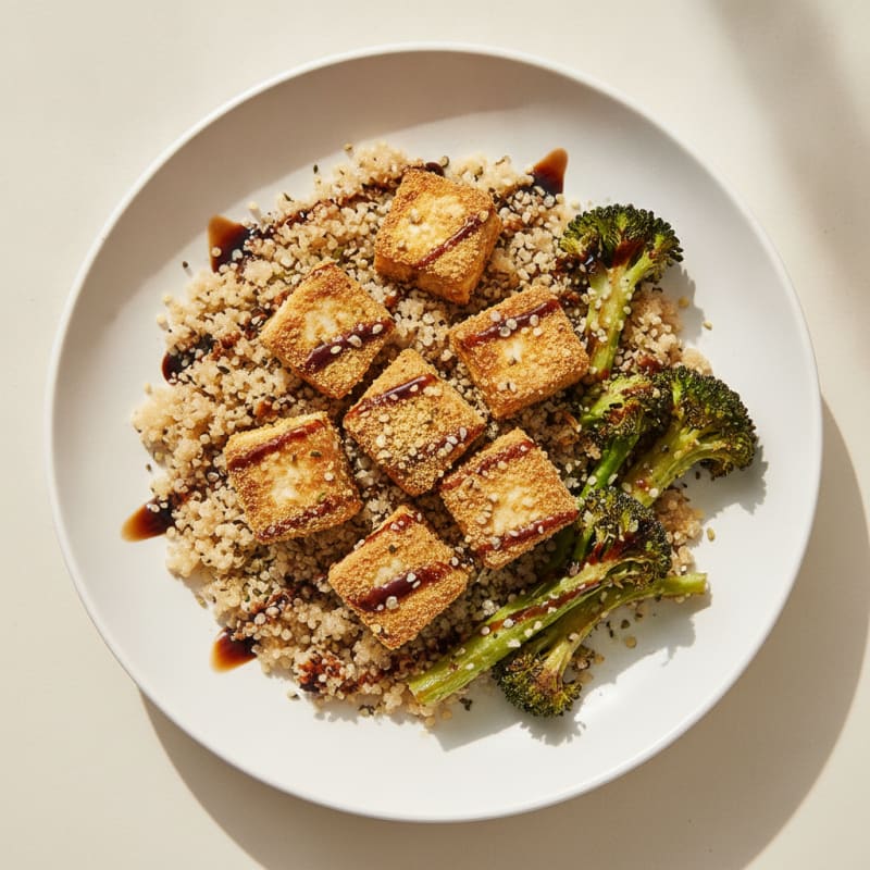 Crispy Tofu and Quinoa Power Bowl with Roasted Broccoli
