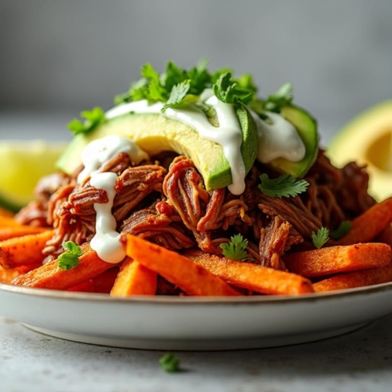 Crispy Pulled Pork Loaded Sweet Potato Fries