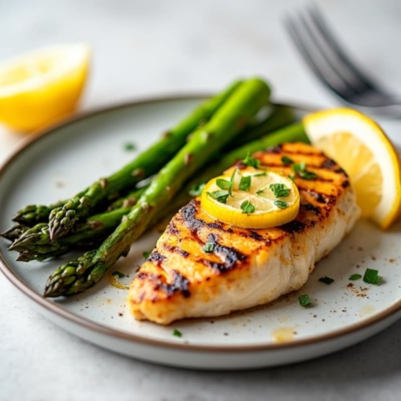 Grilled Lemon Chicken Breast with Roasted Asparagus