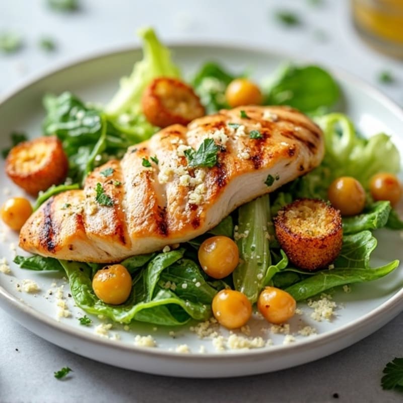 Herb-Grilled Chicken Caesar with Crispy Chickpea Croutons