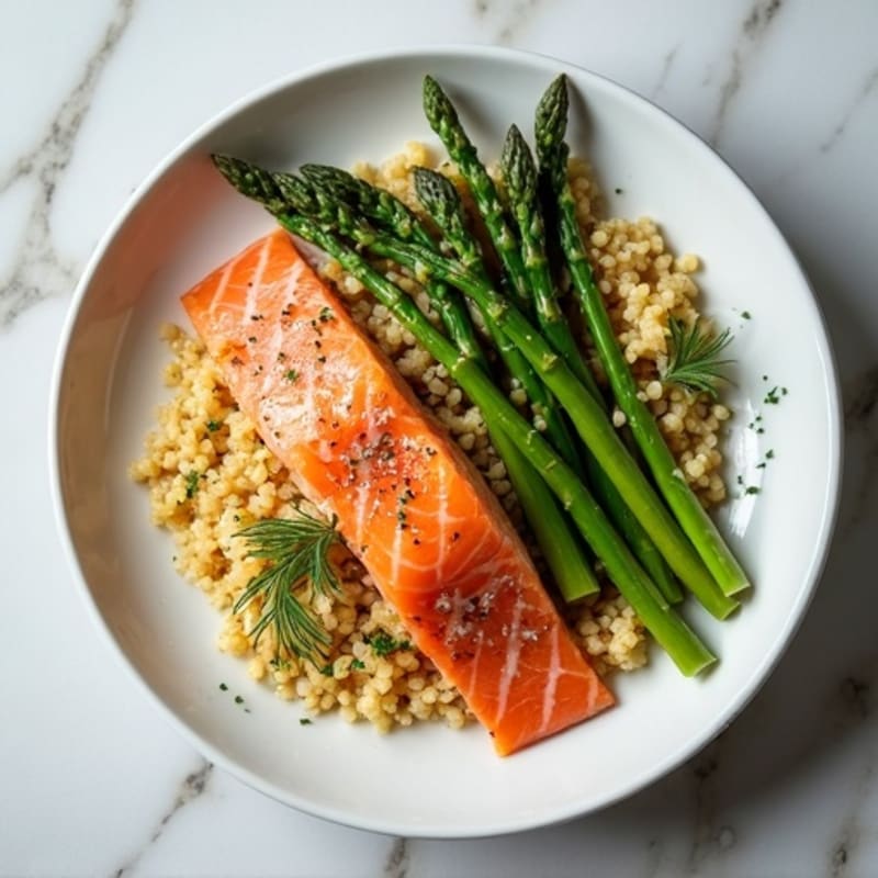 Smoked Salmon and Roasted Asparagus with Lemon Herb Quinoa