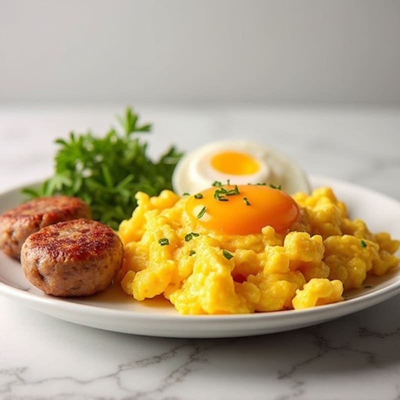 Scrambled Eggs with Turkey Sausage and Cottage Cheese