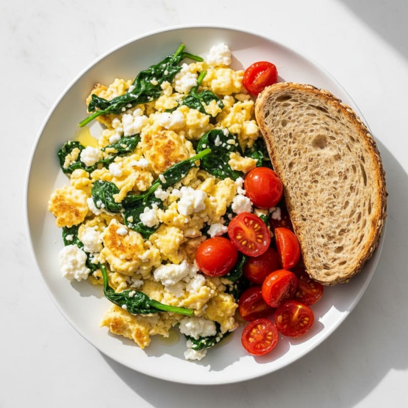 Cottage Cheese Scramble with Spinach and Cherry Tomatoes