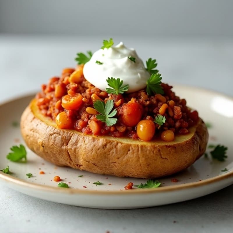 Crispy Baked Potato with Lean Turkey Chili and Creamy Greek Yogurt