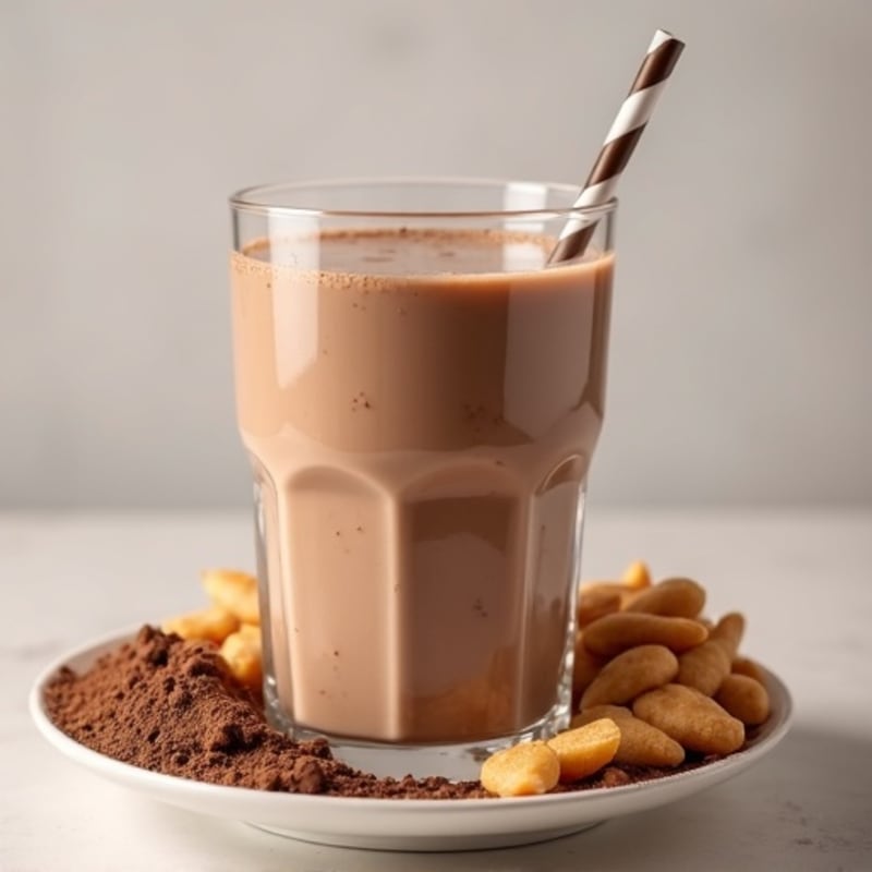 Chocolate Whey Protein Shake with Milk and Peanut Butter