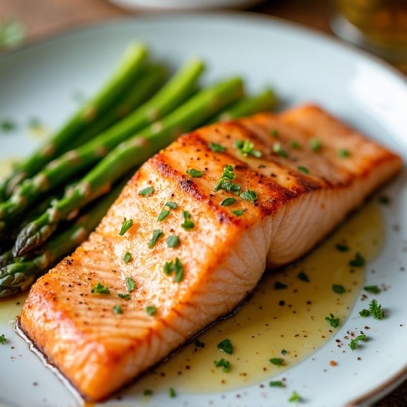 Seared Salmon with Steamed Asparagus and Lemon Zest
