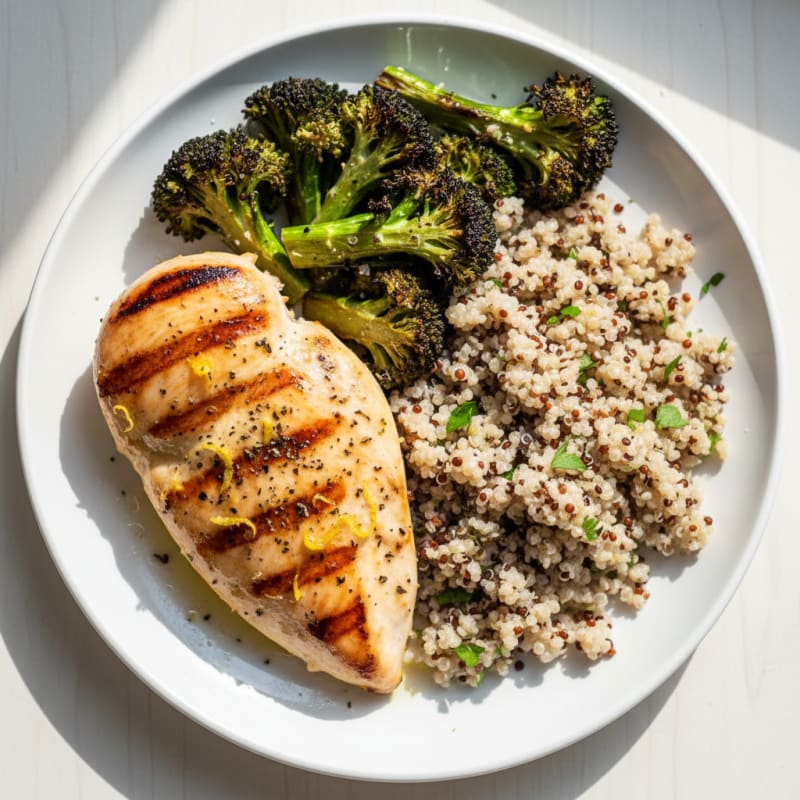 Grilled Chicken Breast with Quinoa and Roasted Broccoli