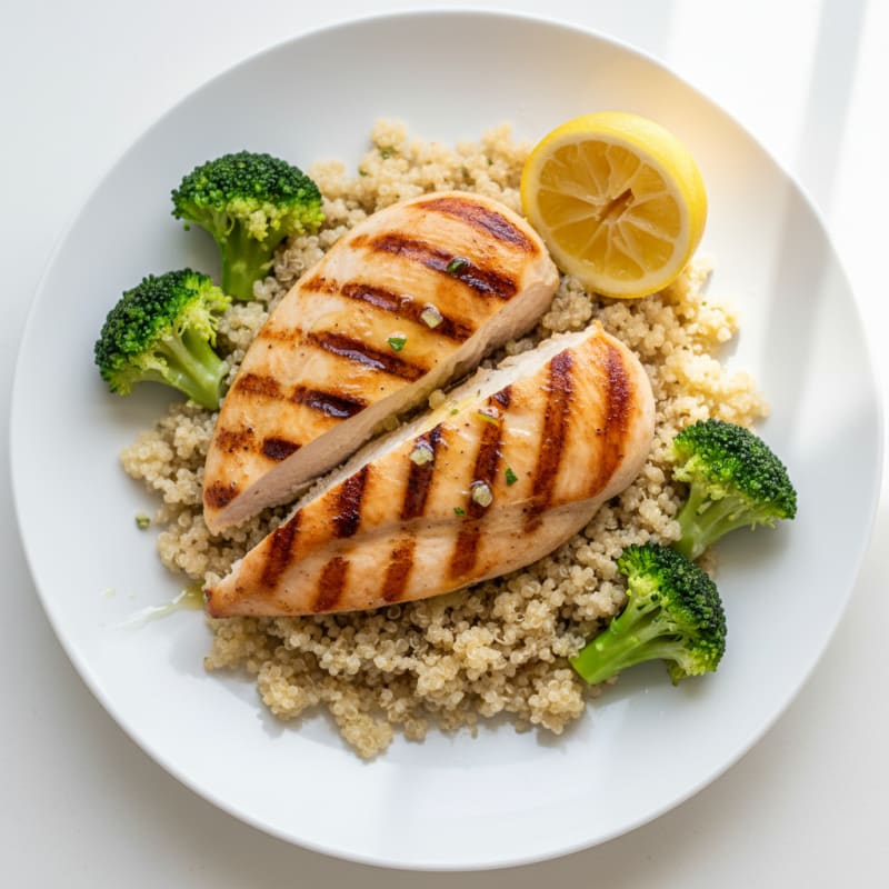 Grilled Chicken Breast with Quinoa and Steamed Broccoli