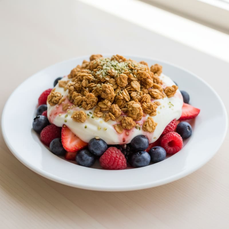 Greek Yogurt Parfait with Mixed Berries and Protein Granola