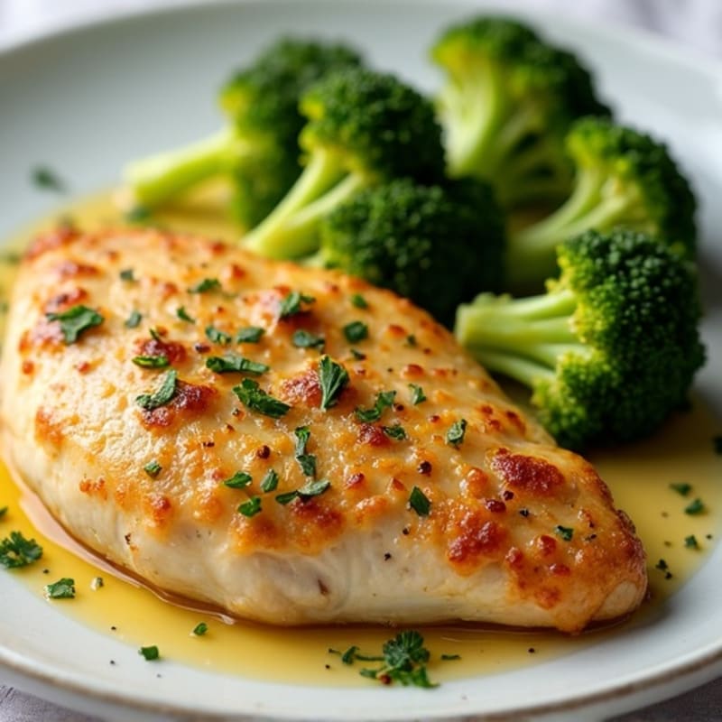 Lemon Garlic Pan-Seared Chicken with Roasted Broccoli
