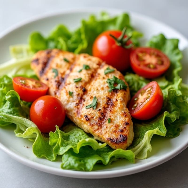 Grilled Chicken Breast with Crisp Romaine and Cherry Tomatoes