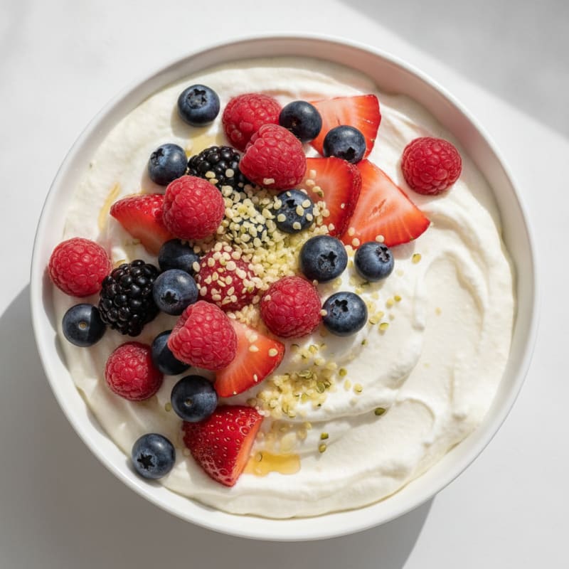 Greek Yogurt Protein Mousse with Mixed Berries