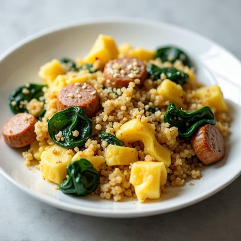 Egg White Scramble with Chicken Sausage, Spinach & Quinoa