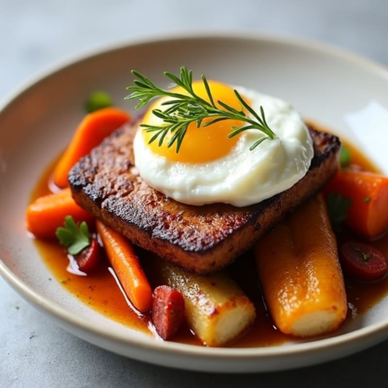 Tender Slow-Braised Pork Belly with Roasted Root Vegetables