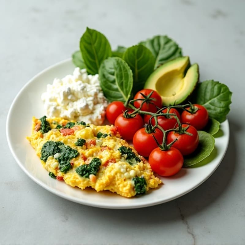 Egg White and Spinach Scramble with Cottage Cheese and Cherry Tomatoes