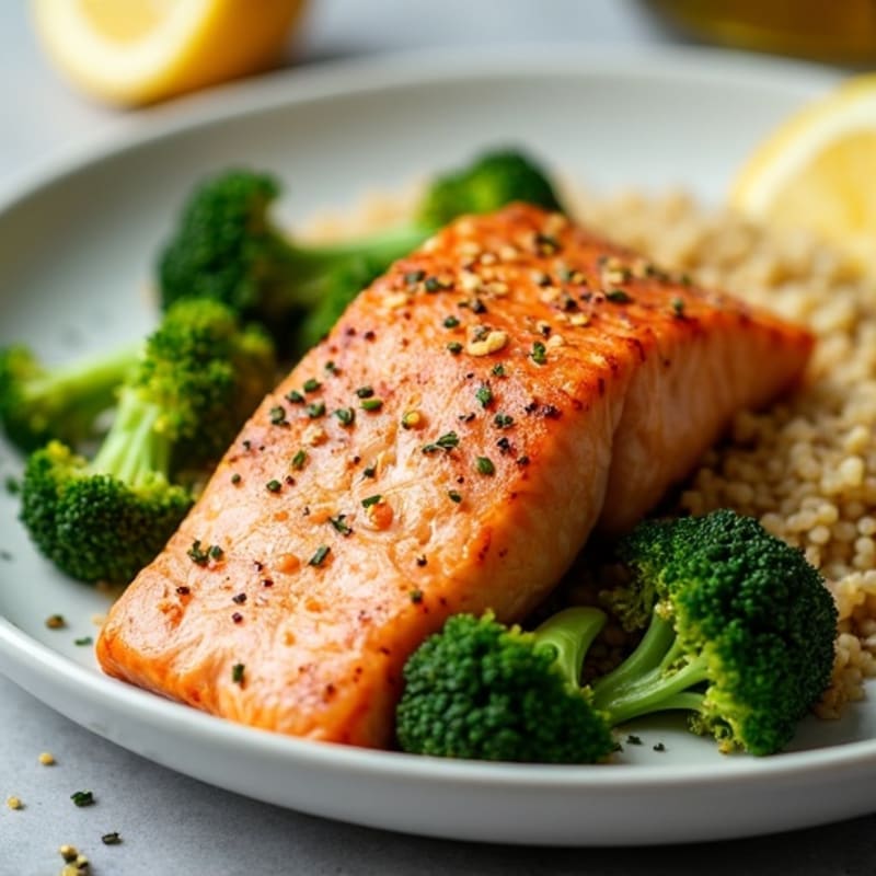 Seared Salmon with Roasted Broccoli and Lemon