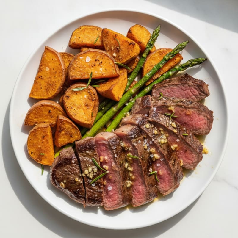 Garlic Herb Steak with Roasted Sweet Potatoes