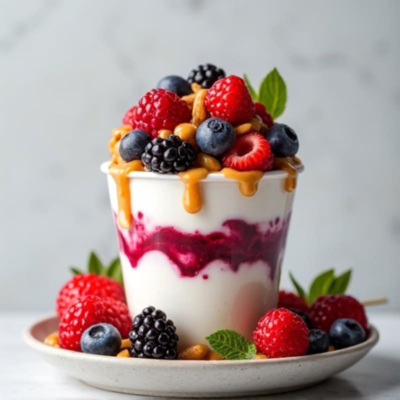 Greek Yogurt Protein Parfait with Mixed Berries and Almond Butter