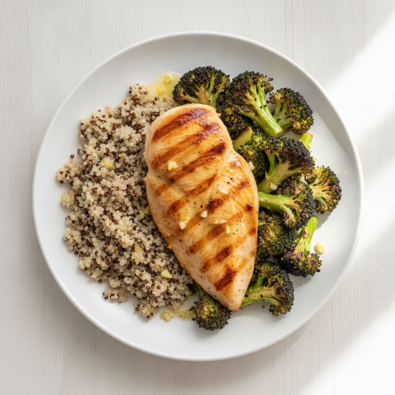 Grilled Chicken Breast with Roasted Broccoli and Quinoa