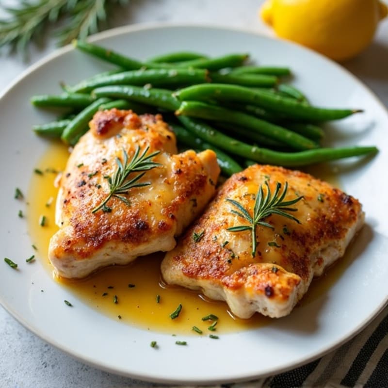 Crispy Lemon Herb Roasted Chicken Thighs with Roasted Green Beans